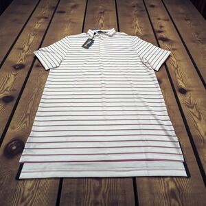Ralph Lauren RLX Mens Medium White Pink Stripe Golf Polo Shirt Wicking